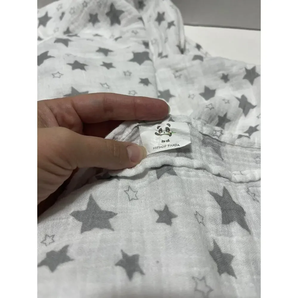Hip Hop Panda Gray Stars Muslin Swaddle Baby Blanket